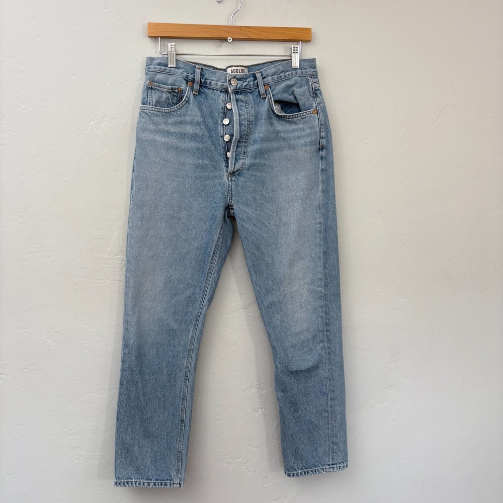 AGOLDE Riley High Rise Straight Crop Jeans Women Size 29 Blue Button Fly